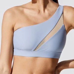 CARBON38 Sports Bra One Shoulder Pale Blue/Nude with Mesh